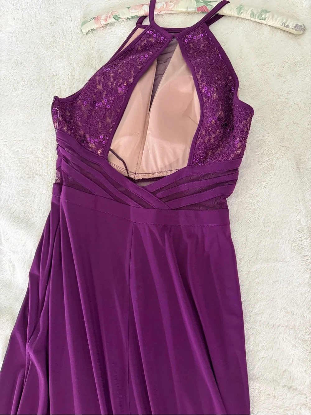 Morgan & Co. Purple Sequin Lace Open Back Formal Gown Size 3 Tall - Picture 9 of 13